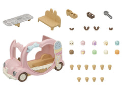 Calico Critters Ice Cream Van interior seating for four figures.