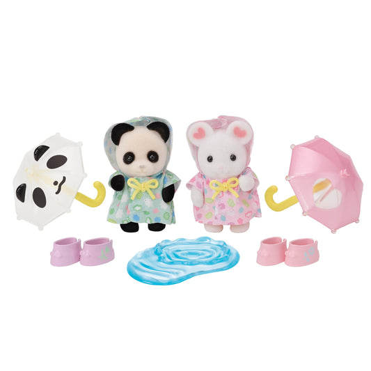 Calico Critters Rainy Day Duo: two babies holding umbrellas for imaginative play