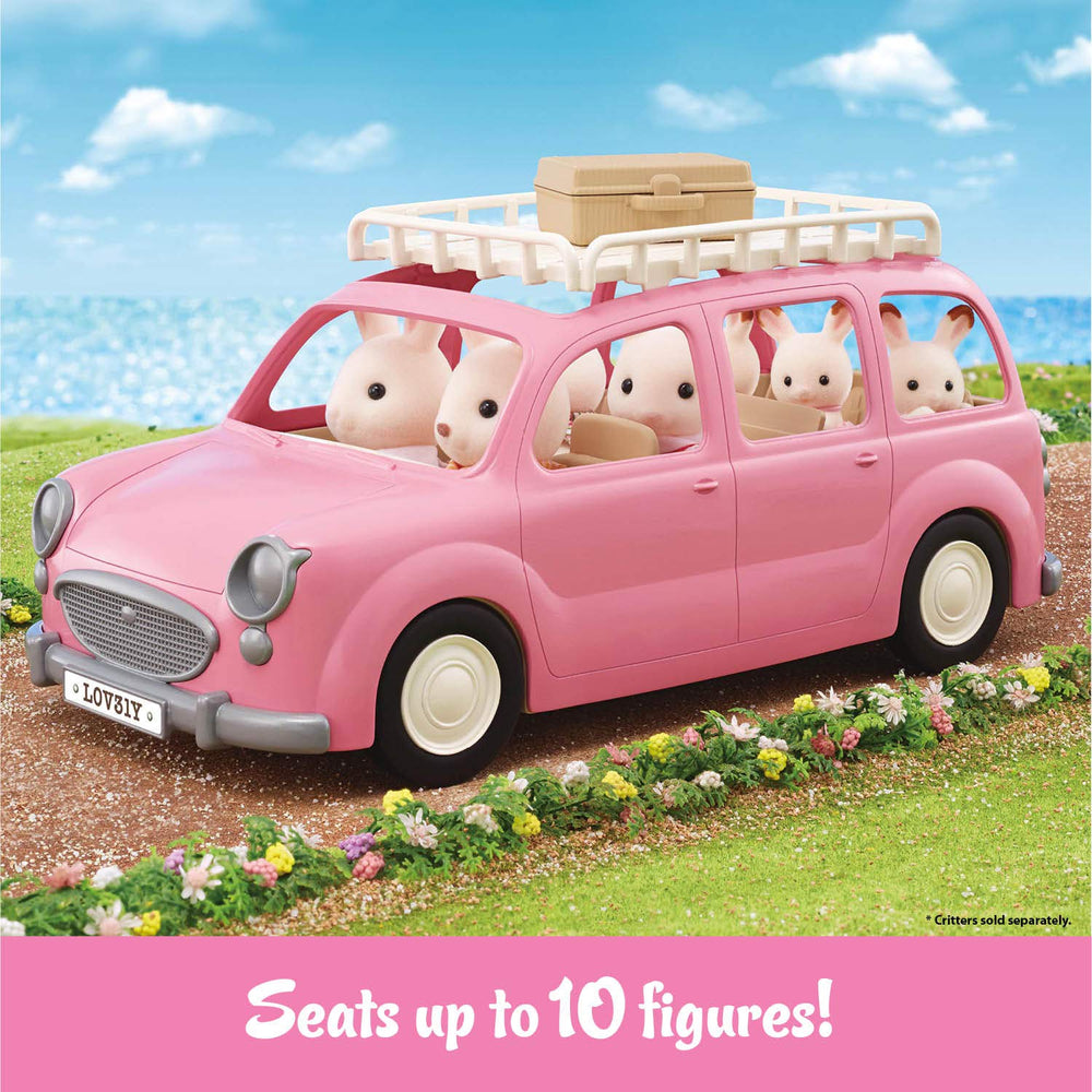 Calico Critters van interior shows flexible seating for ten figures.