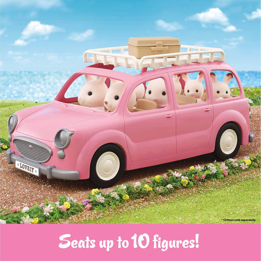 Calico Critters van interior shows flexible seating for ten figures.