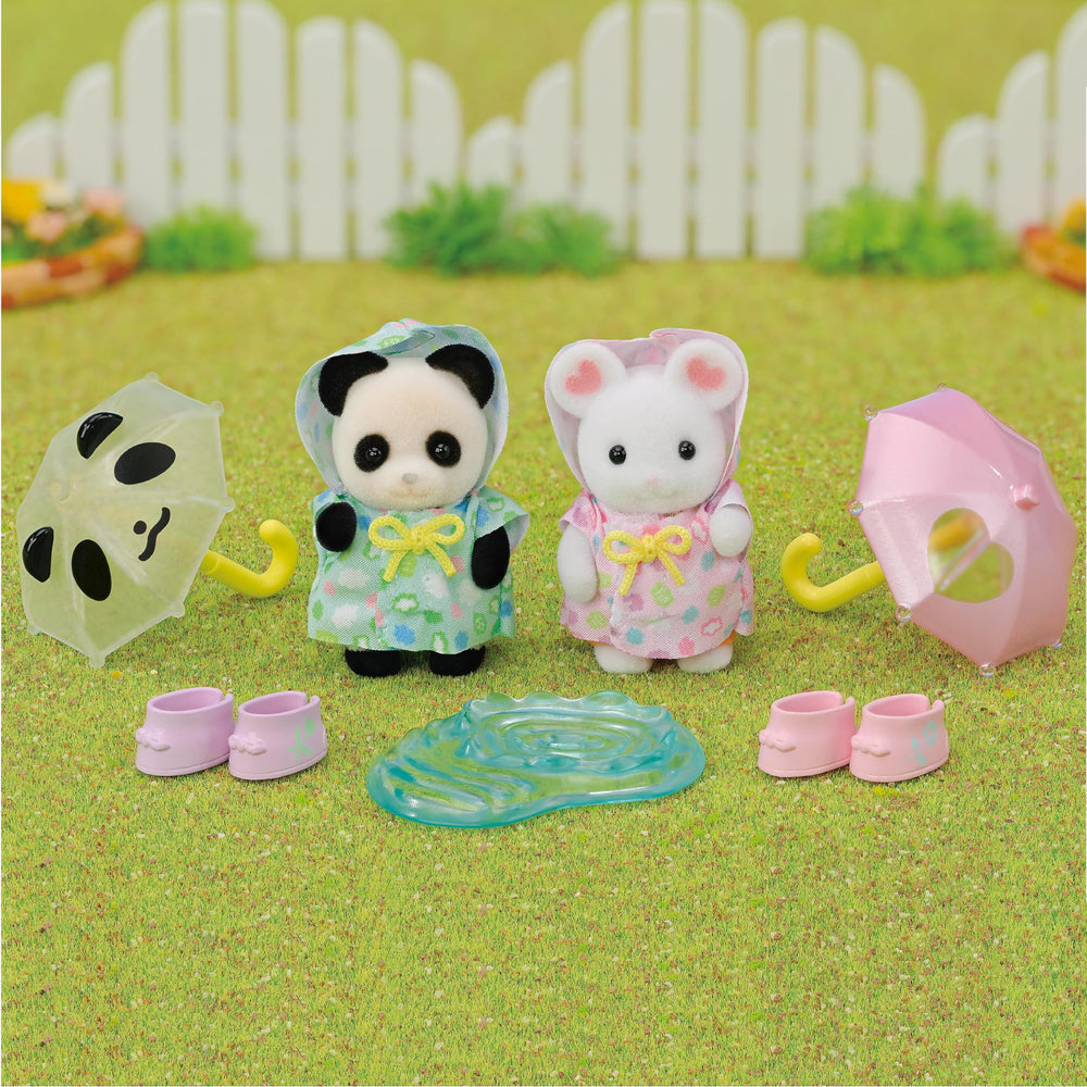 Calico Critters Rainy Day Duo: babies in rain gear for cozy play