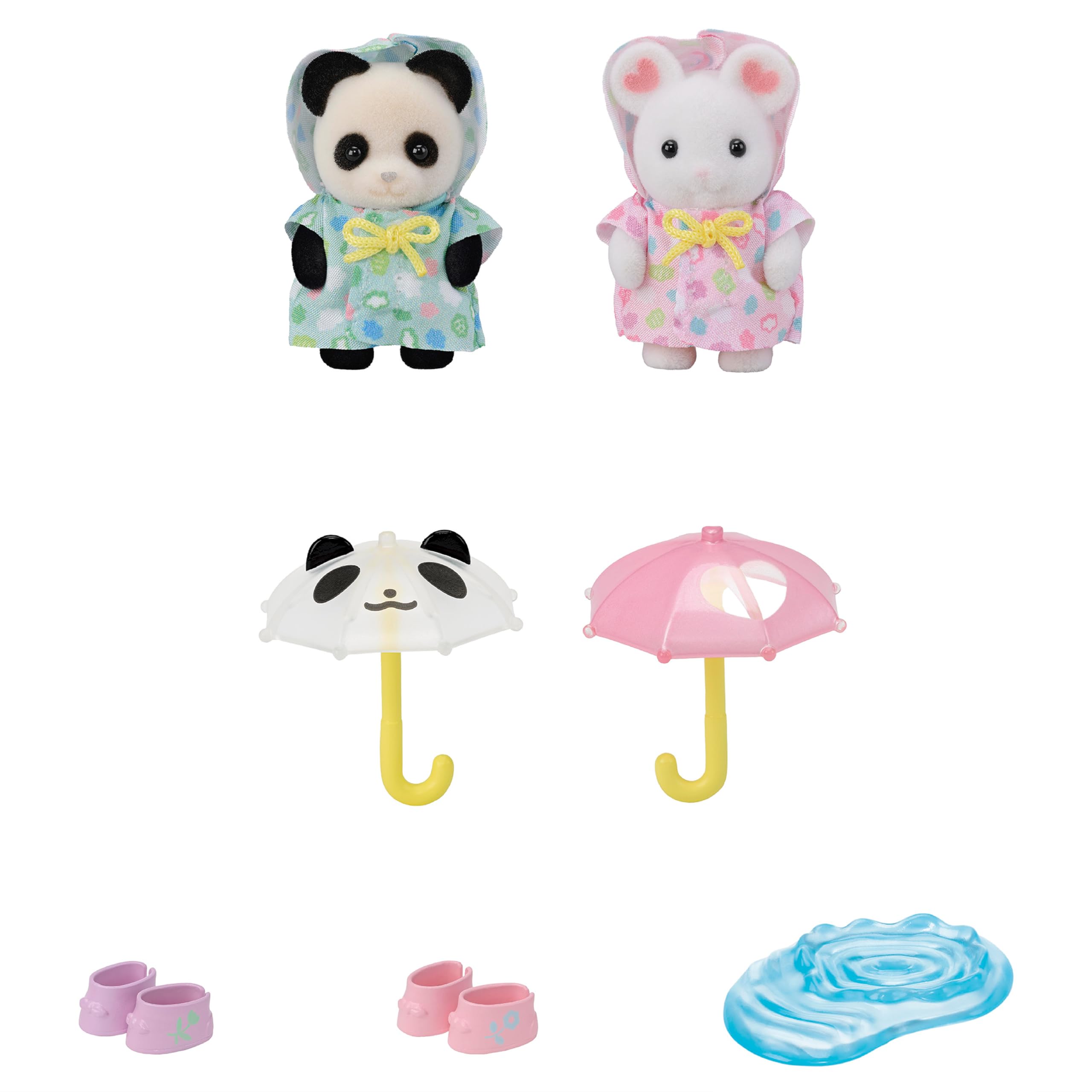 Calico Critters Rainy Day Duo: raincoats with cloud pattern for cute scenes