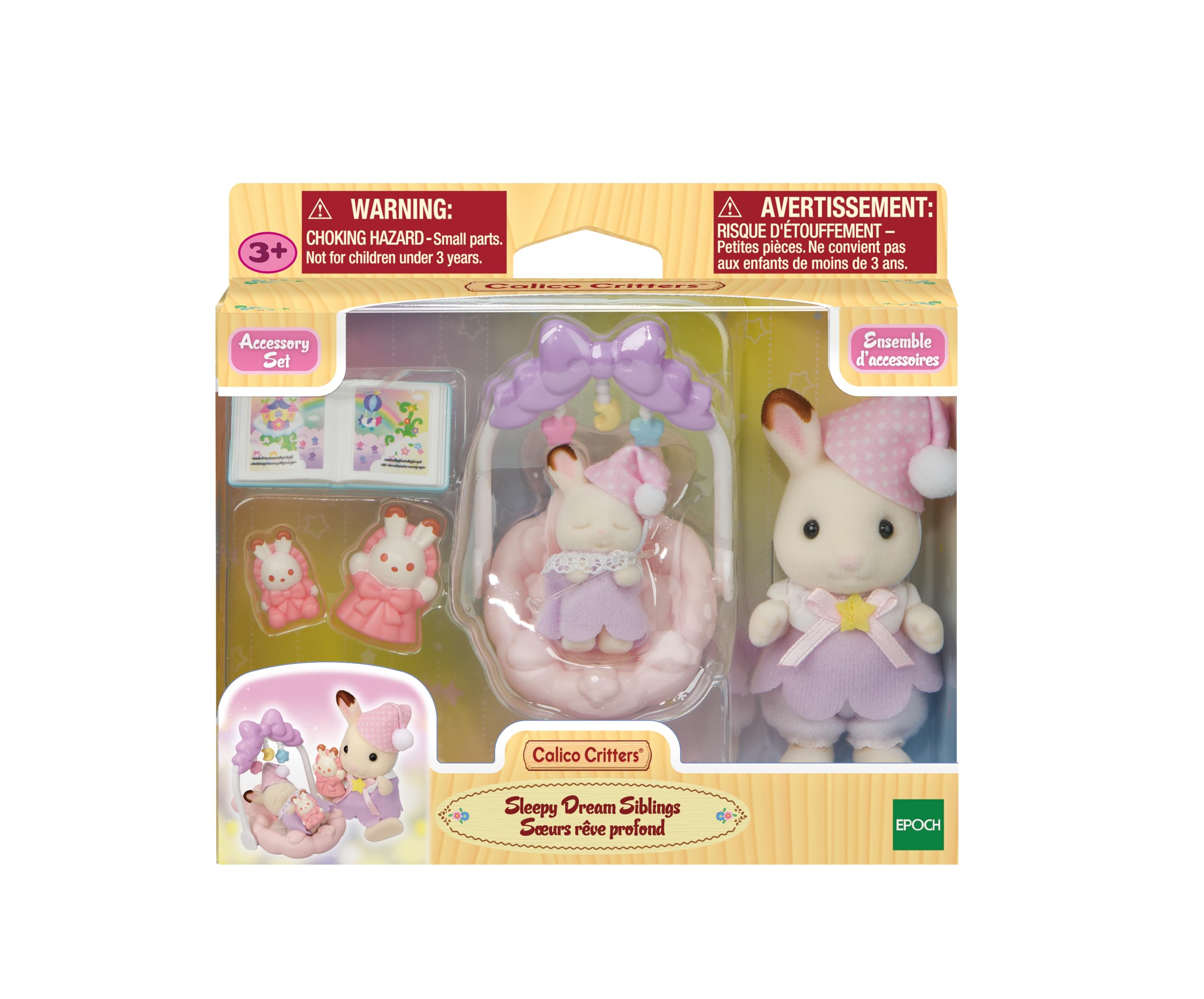 Calico Critters Sleepy Dream Siblings puppet on hand enables interactive pretend play.