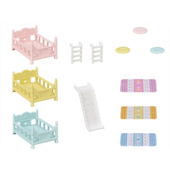 Calico Critters triple bunk beds stacked layouts promote organized play spaces.