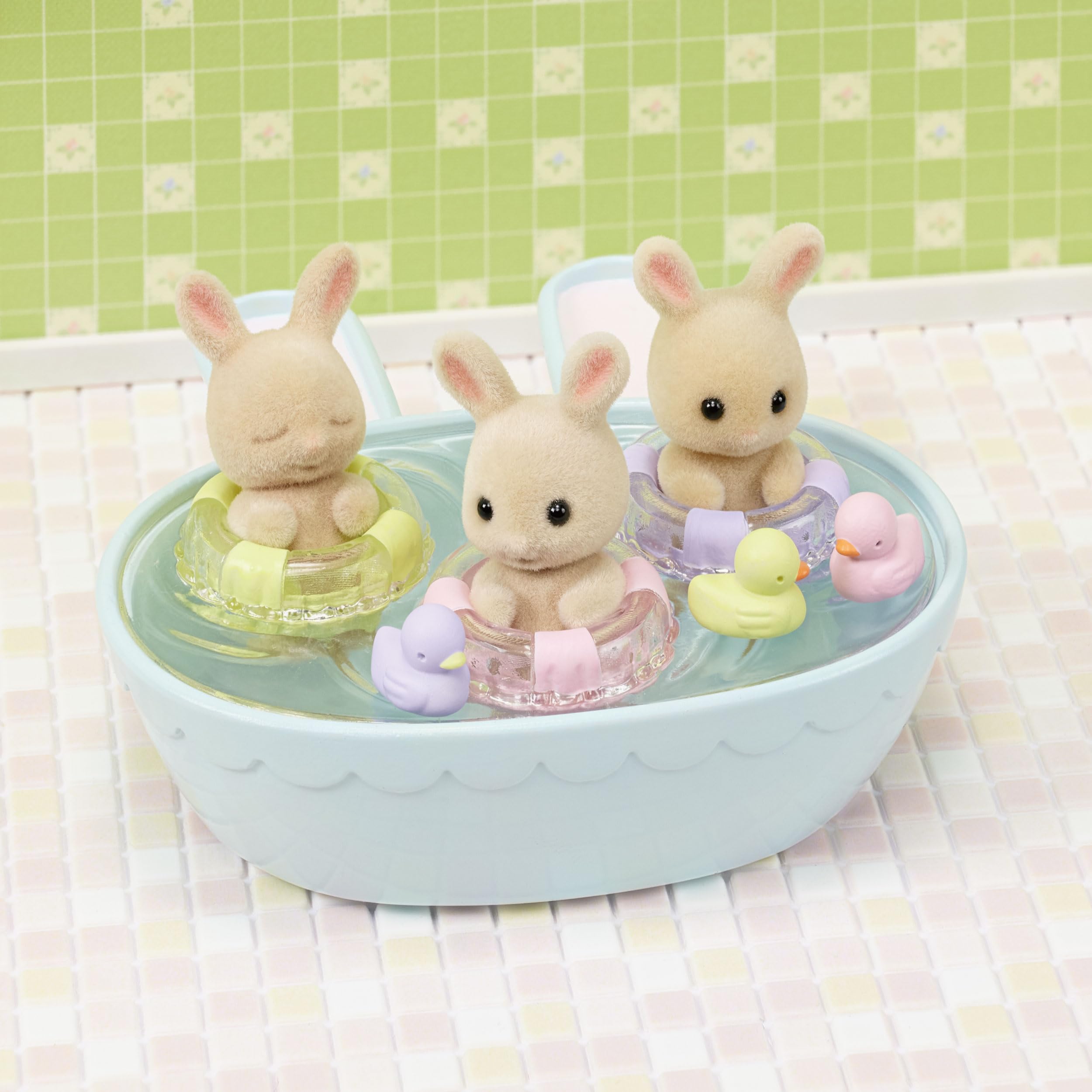 Pushcart for Calico Critters Milk Rabbit triplets during bathtime