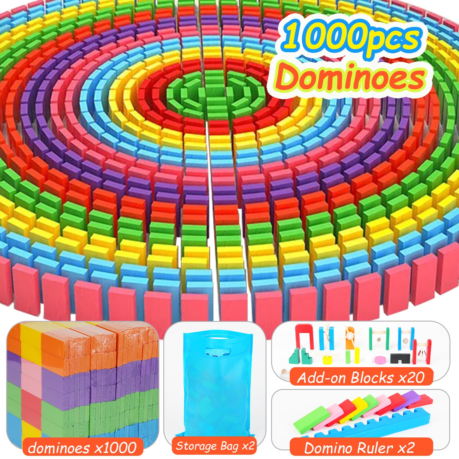 Colorful wooden domino tiles stacked neatly for creative setups