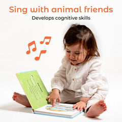 On-page sound button press demonstrates cause and effect for toddlers.