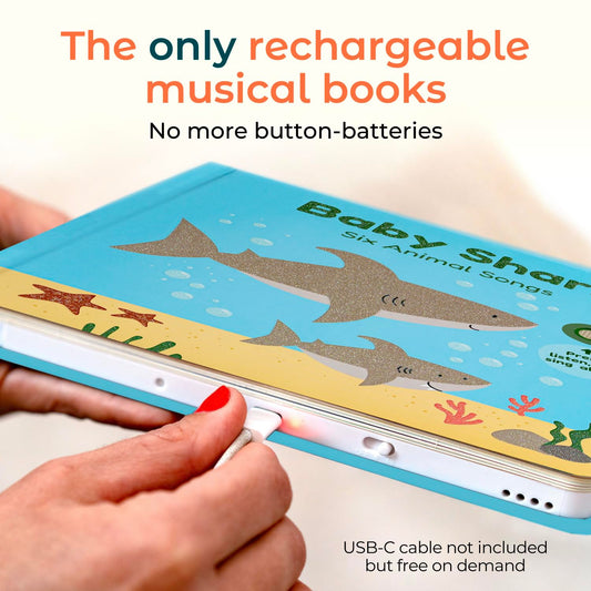 Close-up of pages with vibrant art and interactive sound button for sensory play.
