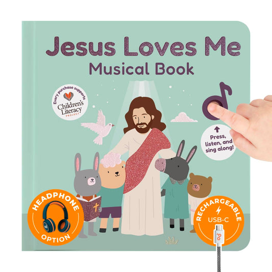 Cali's Books Jesus Loves Me cover with bright colors inviting early musical reading.