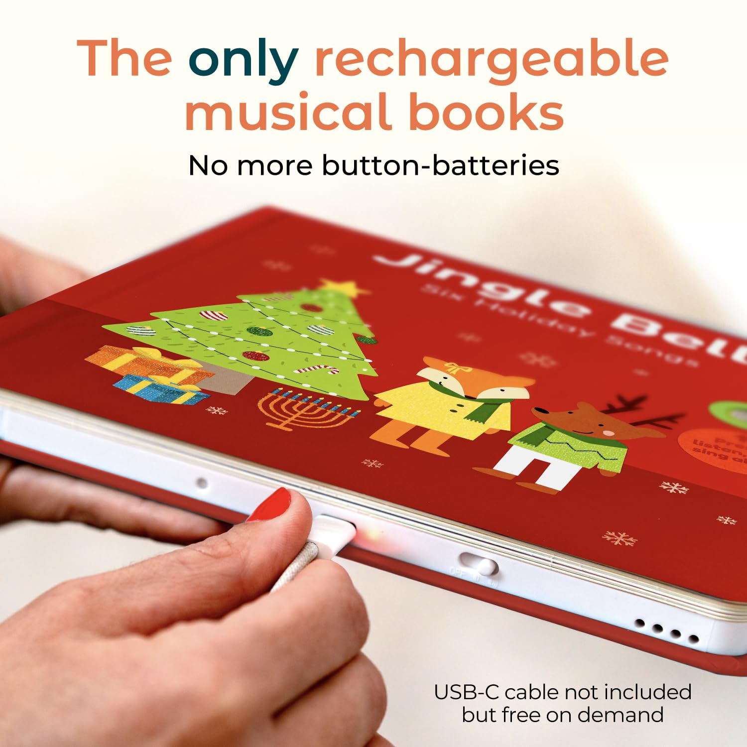 Cali's Books Jingle Bells page1 sound button invites musical exploration for toddlers.