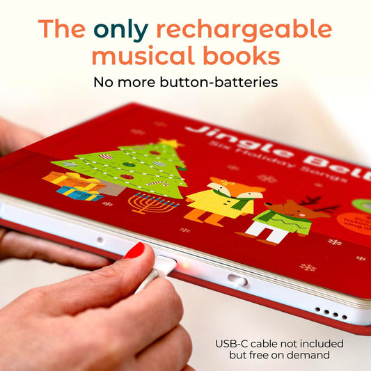 Cali's Books Jingle Bells page1 sound button invites musical exploration for toddlers.