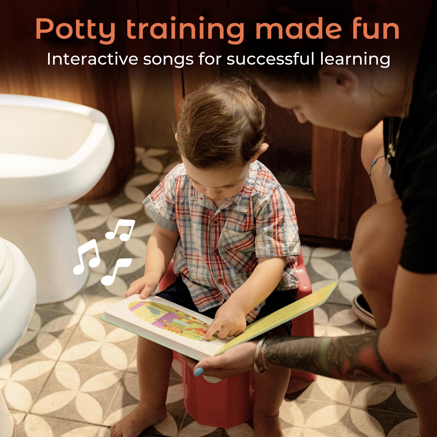 Cali's Books potty training book headphone jack enables quiet, solo listening.