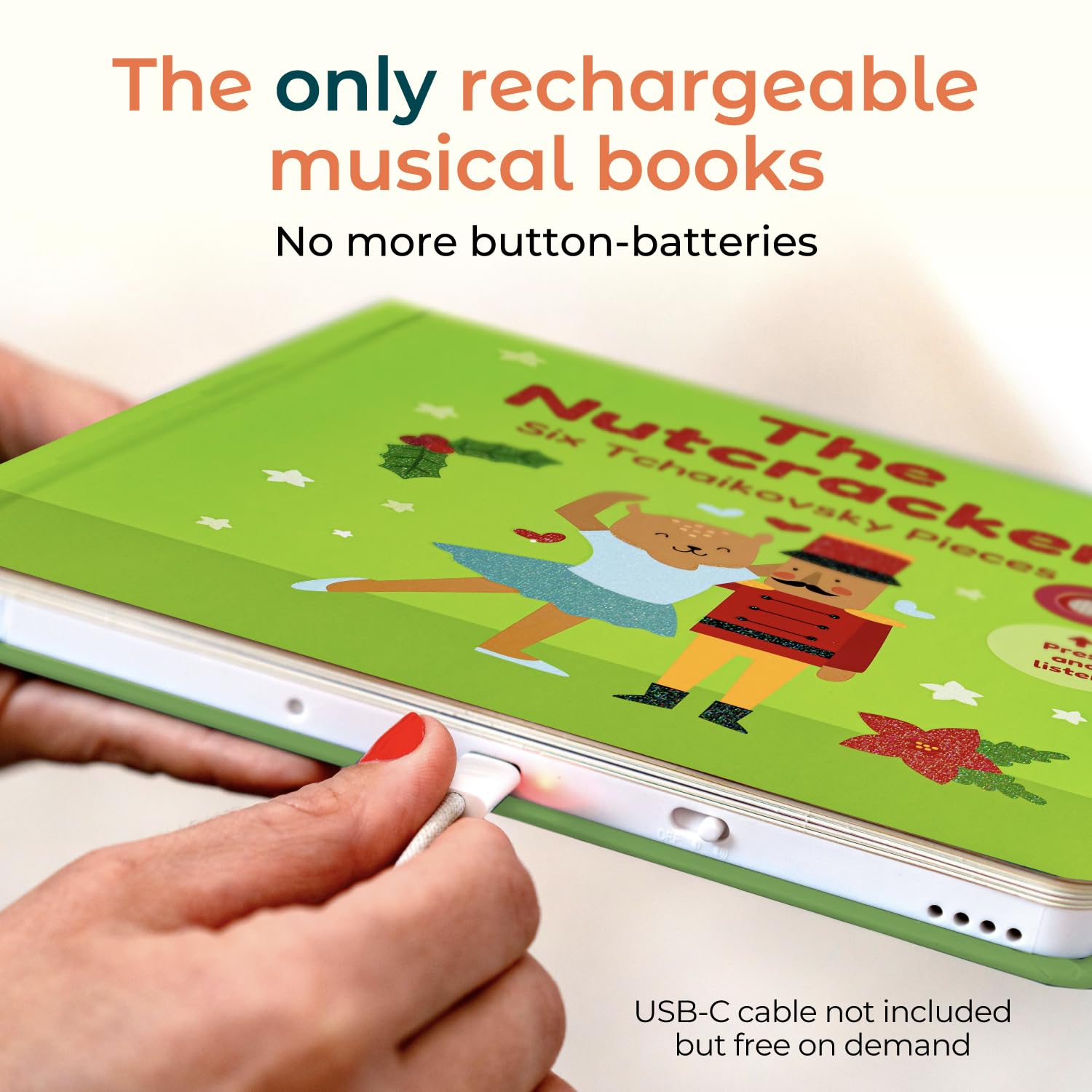 Cali's Books USB-C recharge design enabling uninterrupted playtime