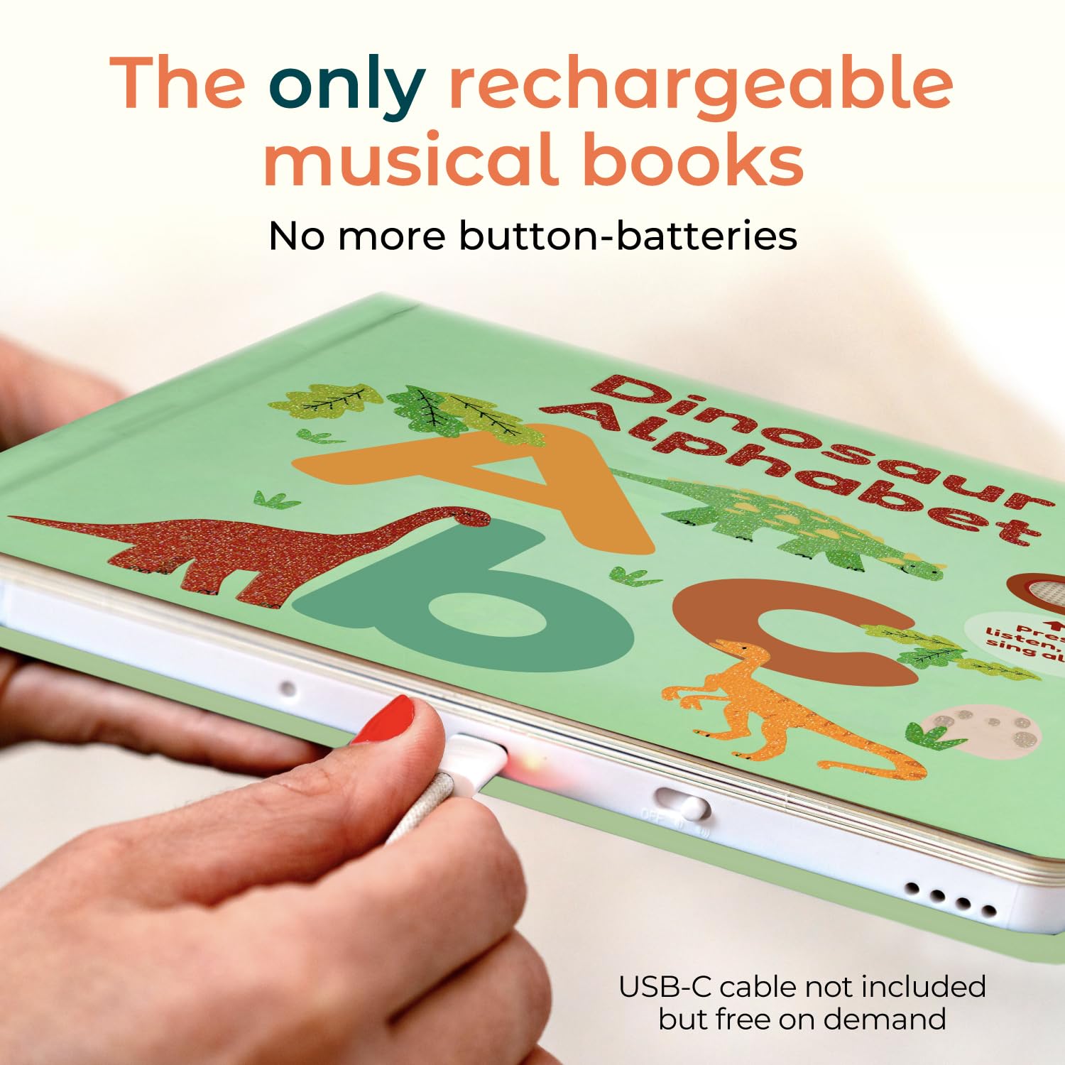 Cali's Books ABC sound buttons page shows interactive play and fine motor practice.