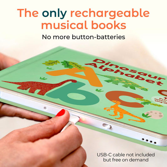 Cali's Books ABC sound buttons page shows interactive play and fine motor practice.