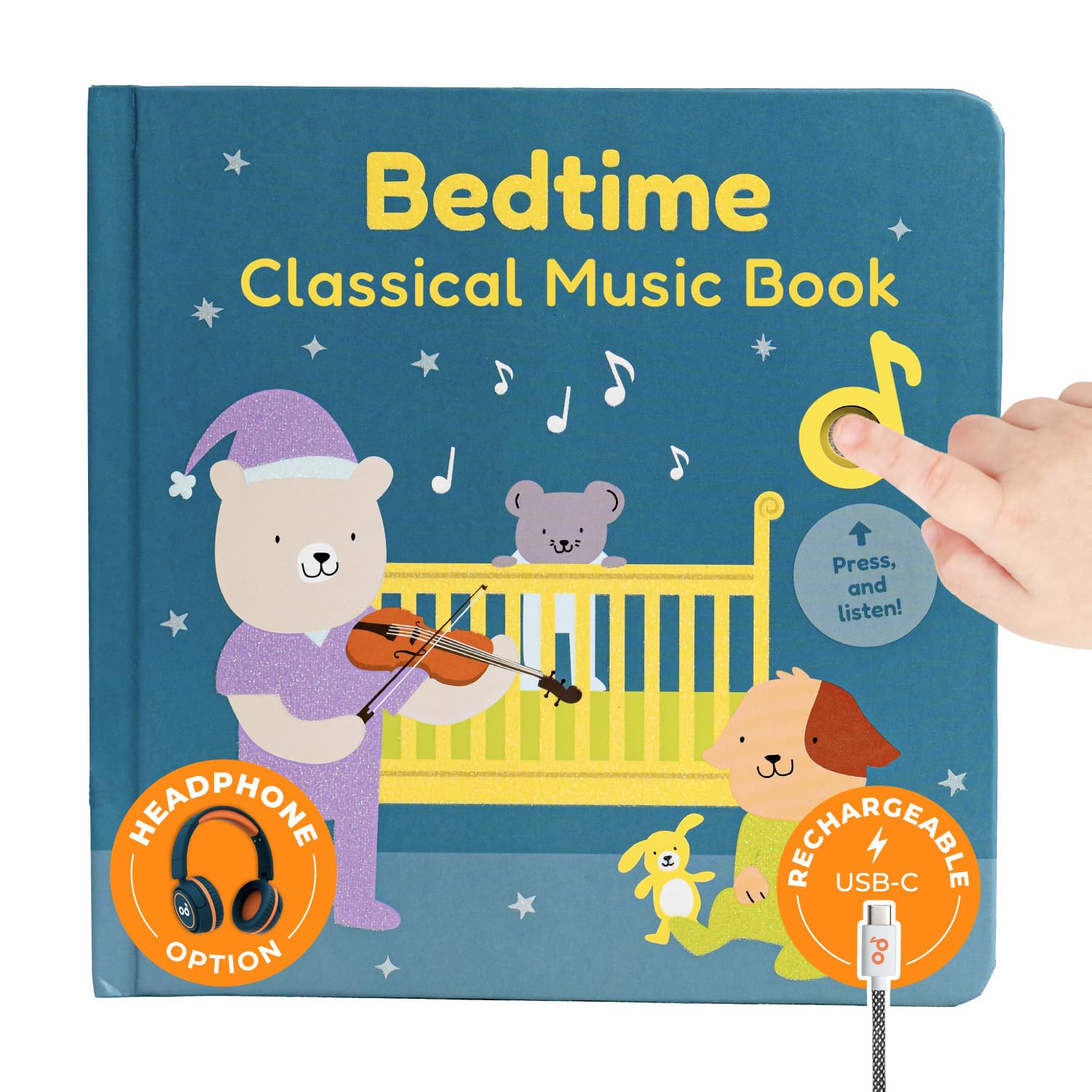 Cali's Books bedtime musical book cover front, a calming bedtime companion for babies.