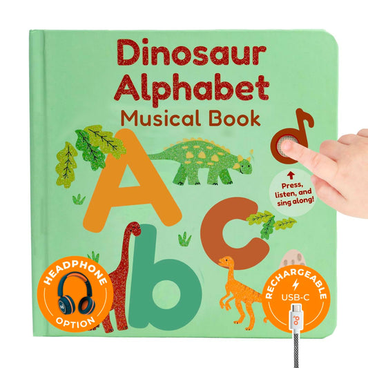 Cali's Books dinosaur alphabet book front cover with colorful illustrations for early learning.