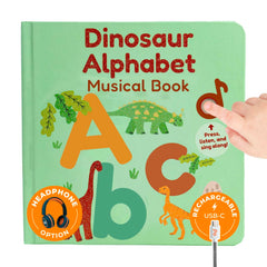 Cali's Books dinosaur alphabet book front cover with colorful illustrations for early learning.