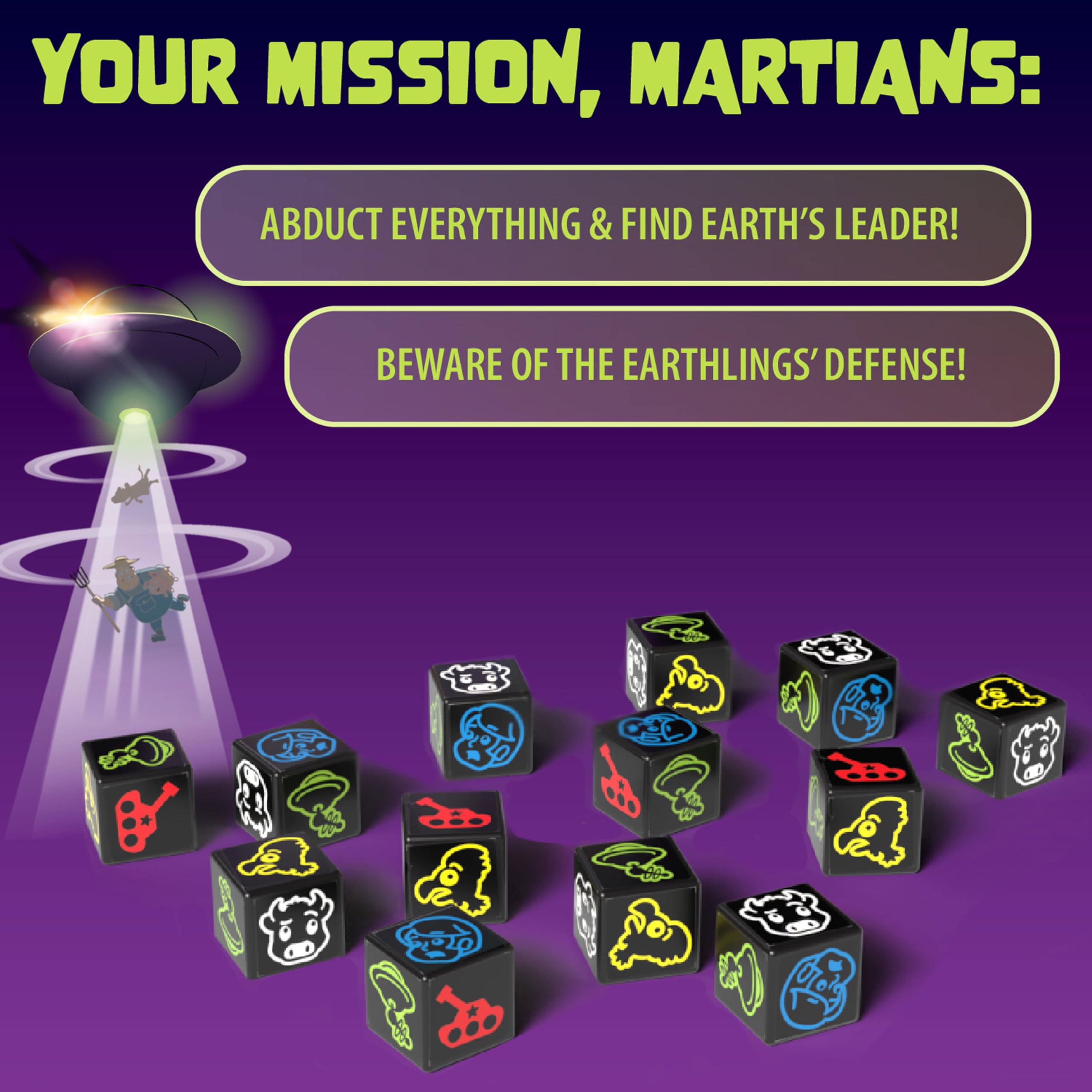 Calliope Martian Dice close-up of dice faces with alien icons