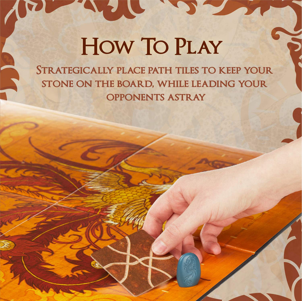 Calliope Tsuro dragon pawns on the board, adding color and tension.