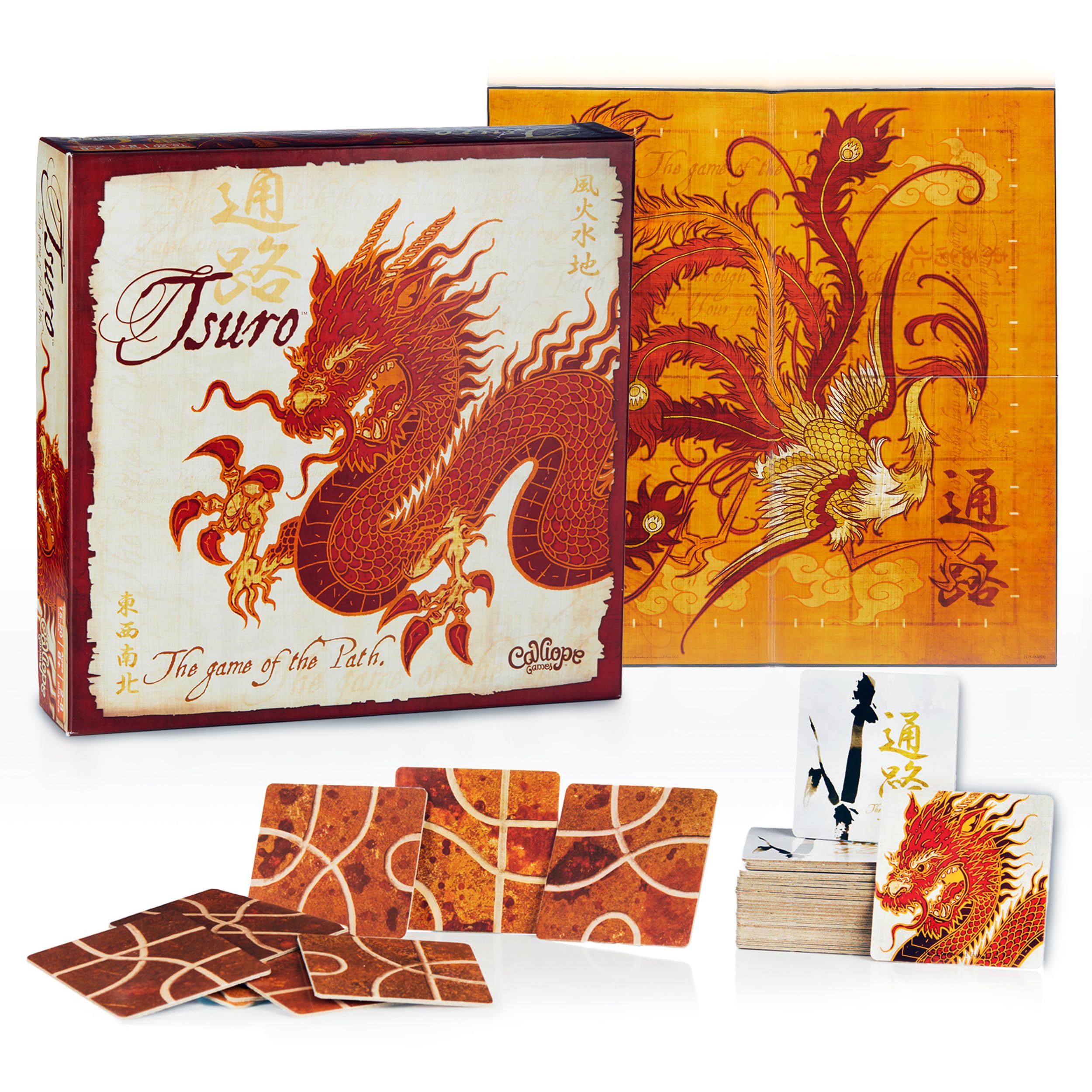 Calliope Tsuro path tiles arranged for a strategic journey during family game night.