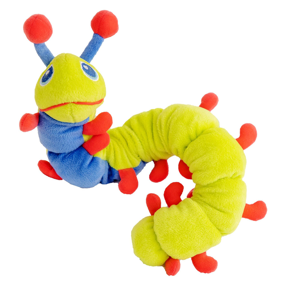 Calm Caterpillar Calmee weighted plush toy showcasing soft fabric and gentle pressure.