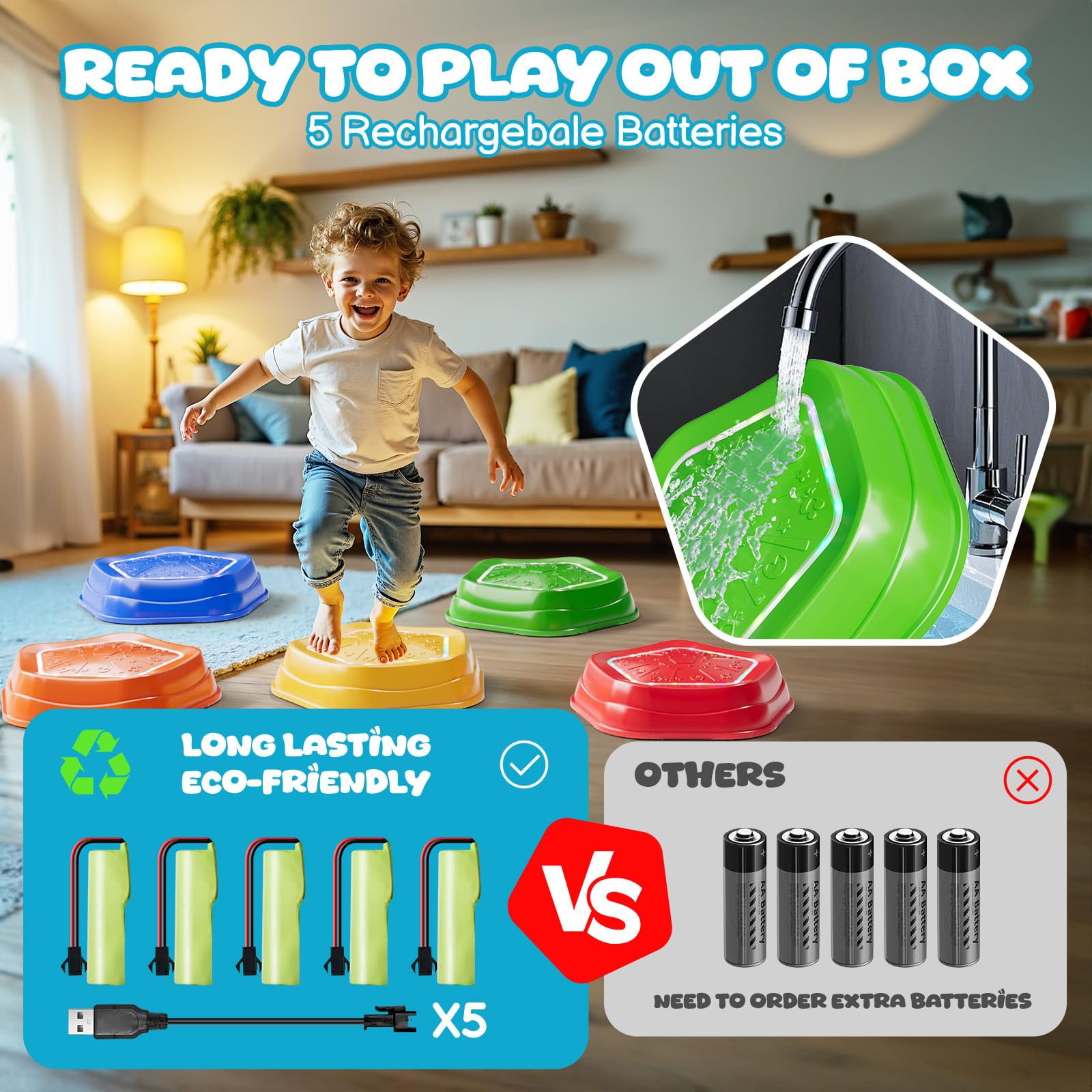 Calo light and music stones activate instantly for engaging sensory play.