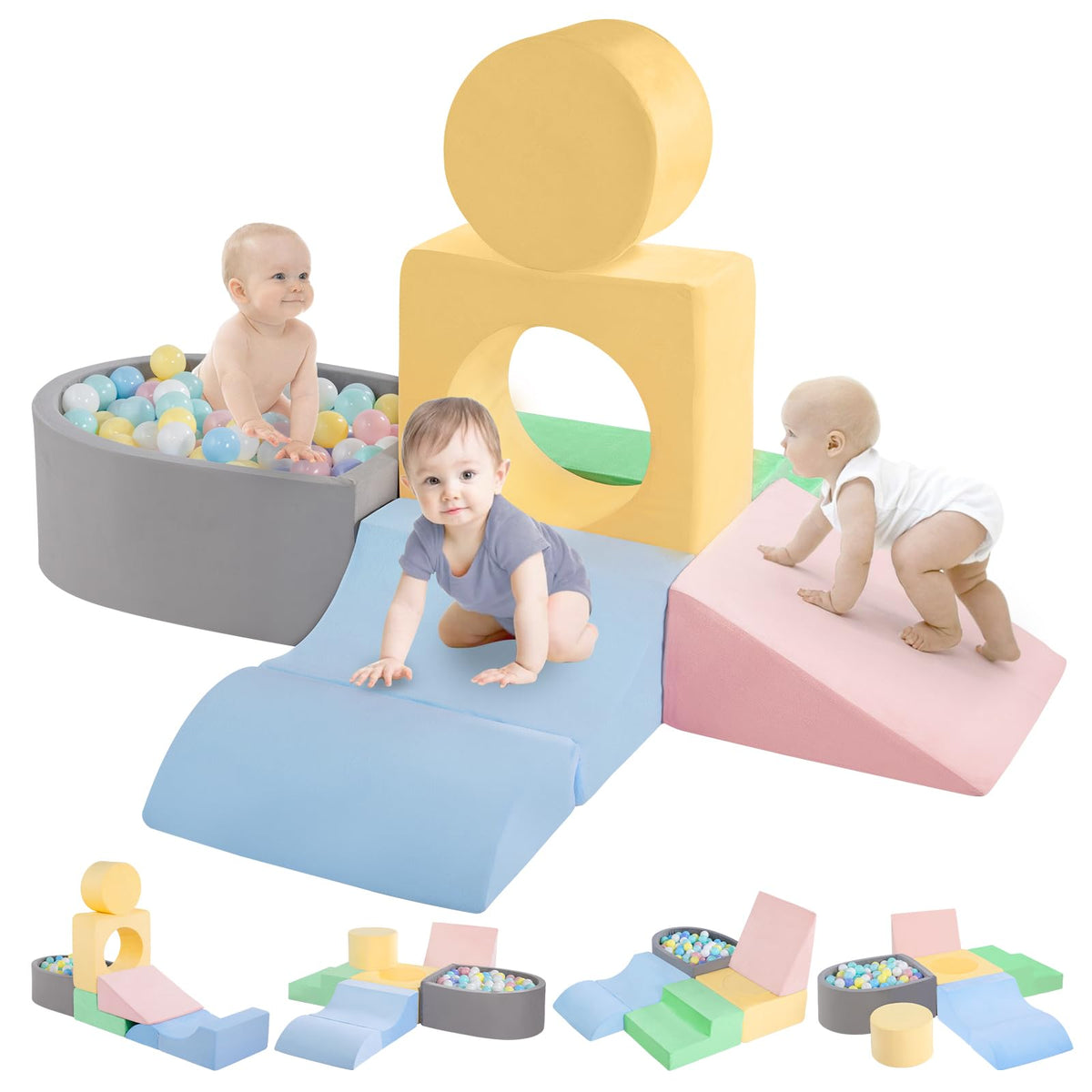 CAMELUS climbing blocks top view with colorful shapes for early learning.