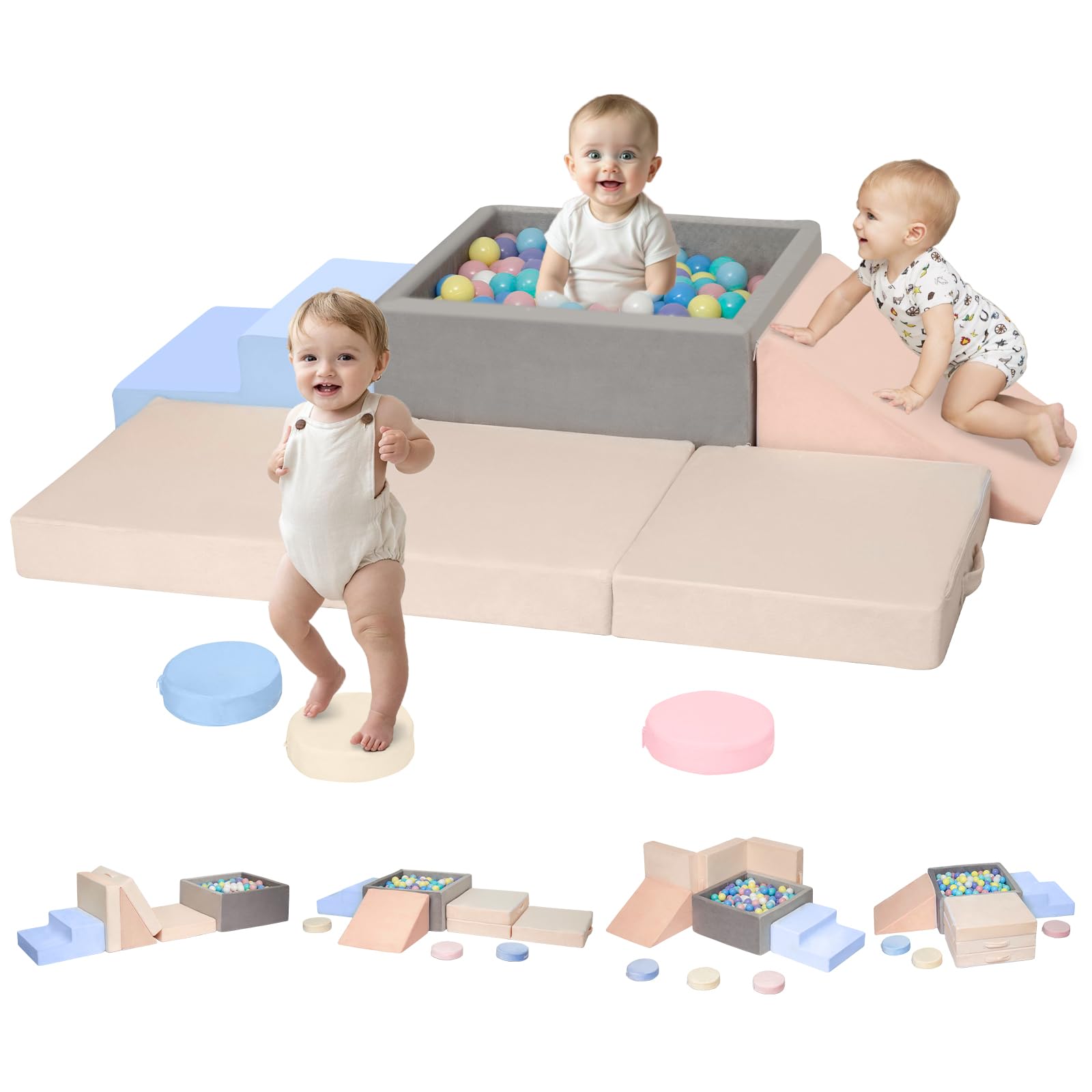 Camelus climbing toys ball pit illustrates safe play space with up to 600 balls (balls not included).