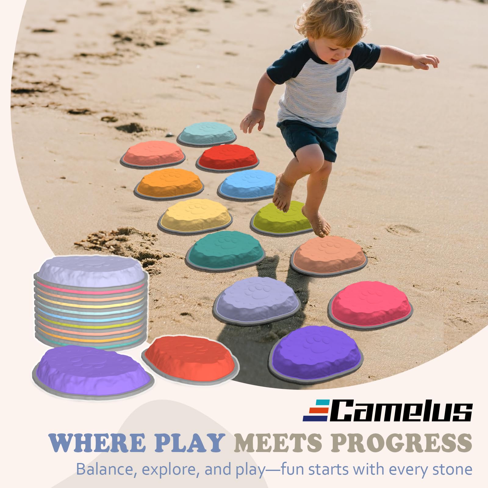 Camelus stepping stones surface texture for confident grip during play.