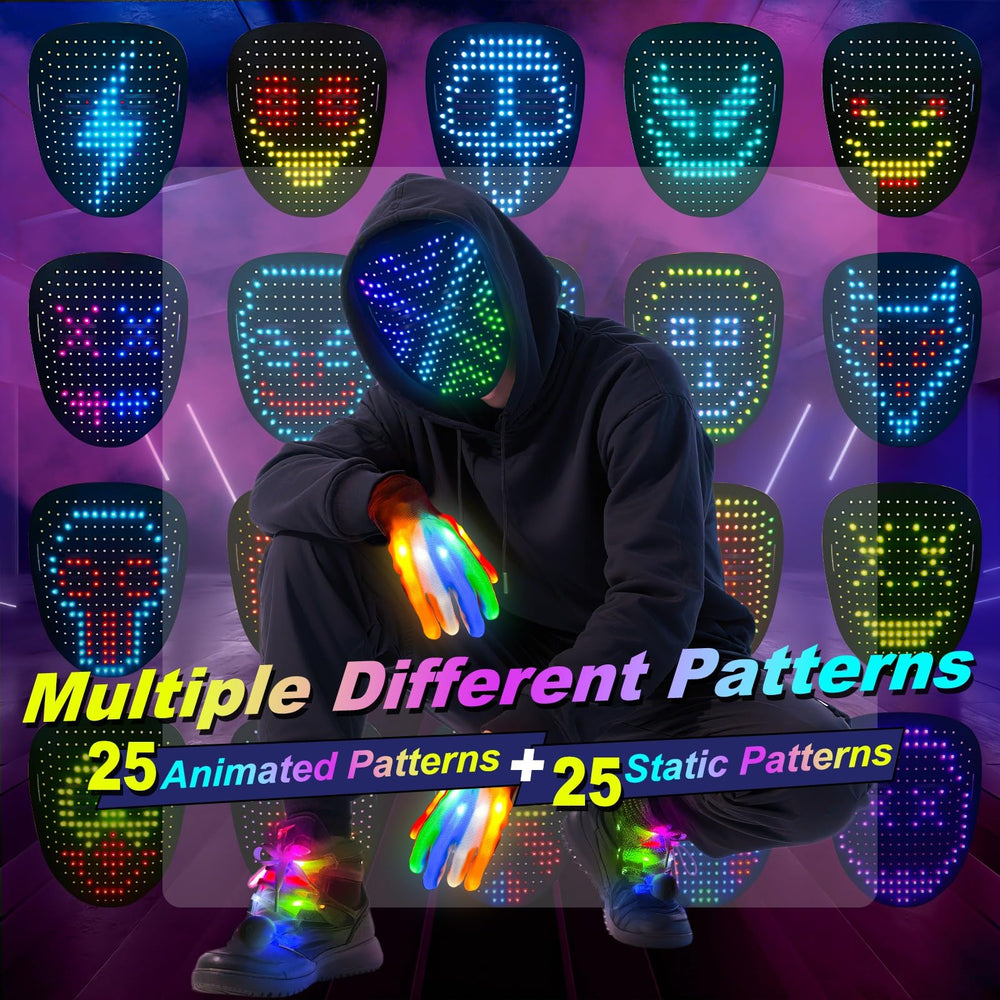 Camlinbo glow gloves displaying dynamic patterns for cosplay and night events.