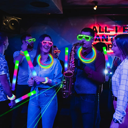 Camlinbo LED glasses flicker blue, green and red for festive outfits.