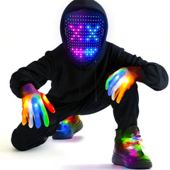 Camlinbo LED mask with gesture-wave control for hands-free effect switching at parties.