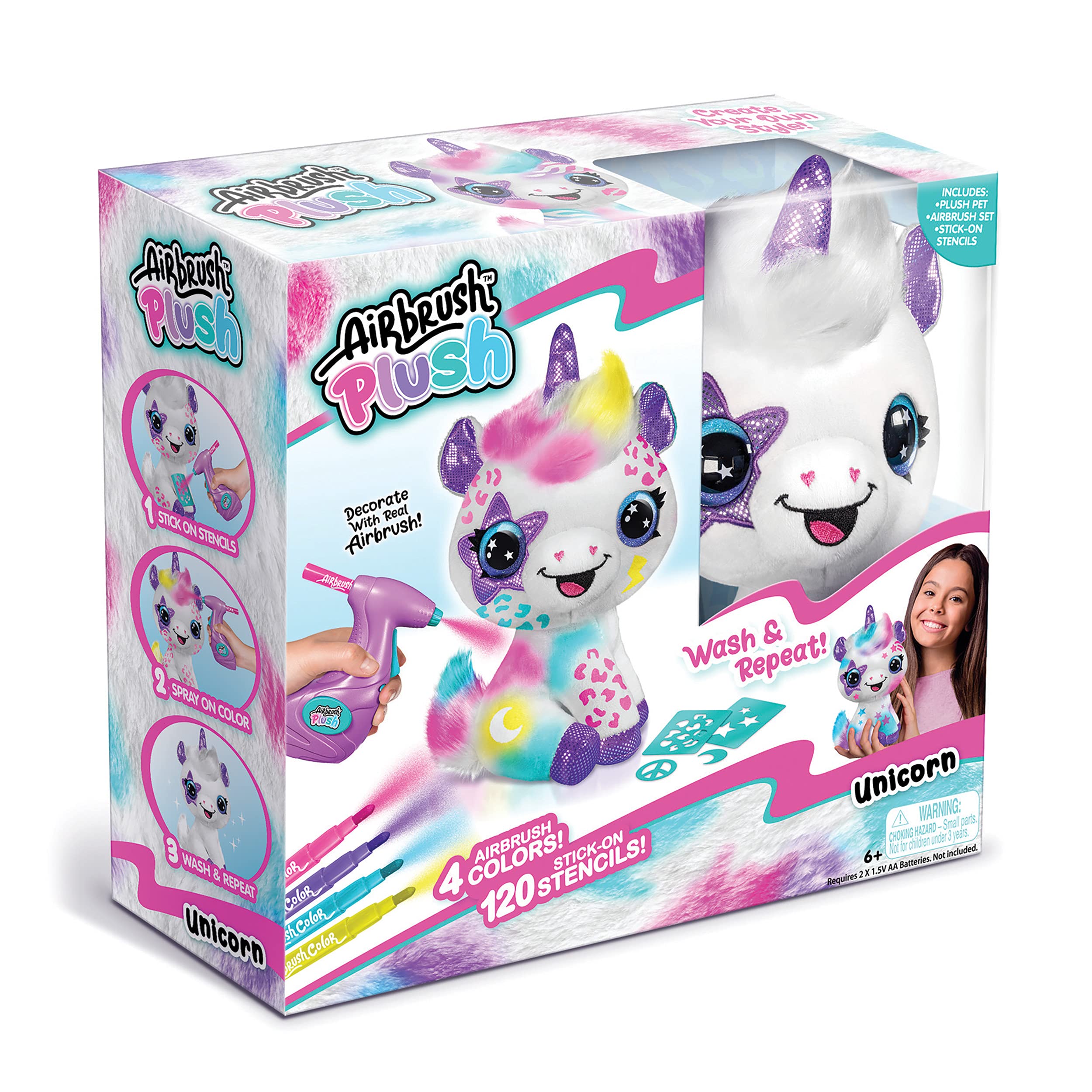 Canal Toys Personalize Airbrush Plush Large Purple Unicorn painting action for colorful customization