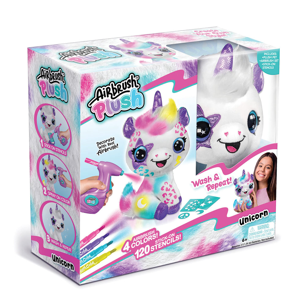Canal Toys Personalize Airbrush Plush Large Purple Unicorn painting action for colorful customization