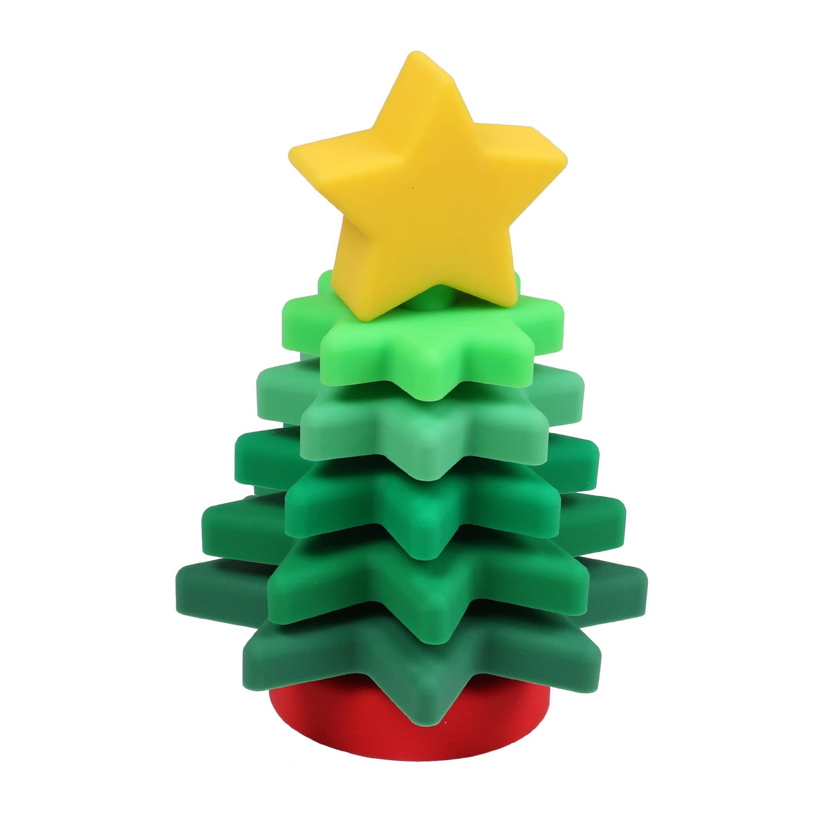 Candywood Baby Silicone Christmas Tree side view showing seven stackable parts for developing coordination