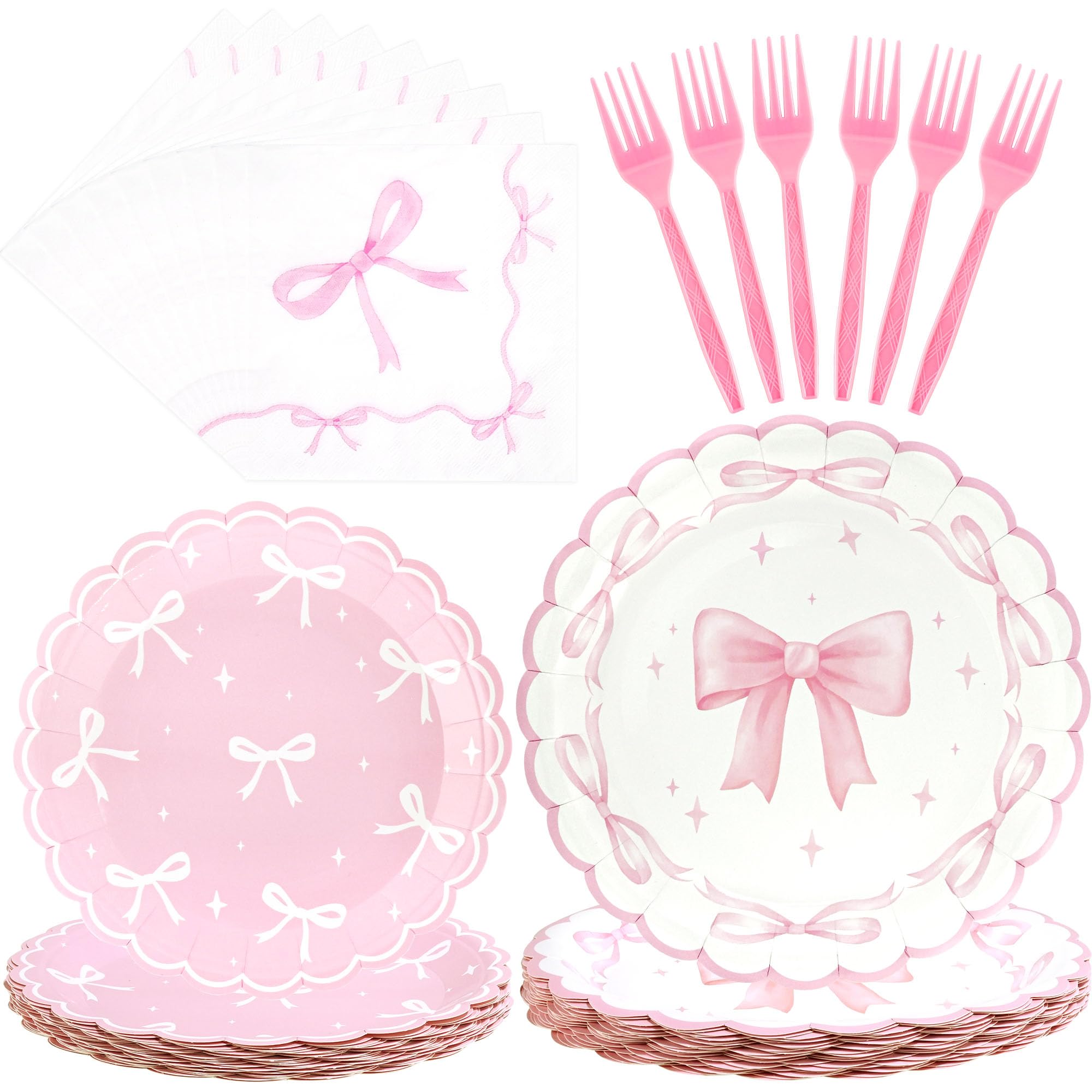 CANREVEL Bow 7-inch dessert plates ready to serve treats at a birthday party.