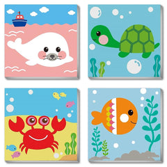 Canrichshop 4-pack framed paint by numbers for kids sea animals, beginner-friendly and wall-ready.