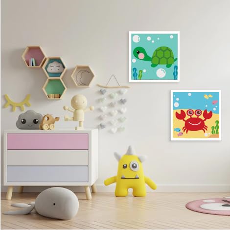 Frame-included Canrichshop paint by numbers kit for kids, 8x8 inches, sea life.