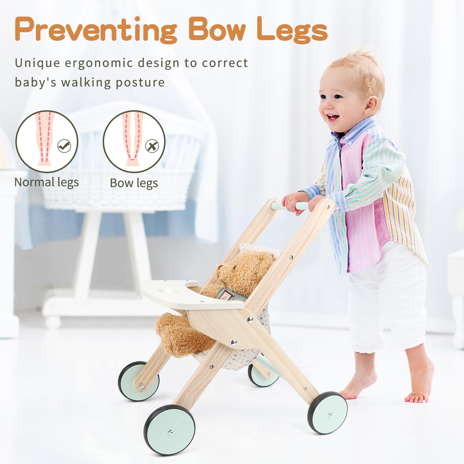 Natural wood with non-toxic finish prioritizes gentle, safe play