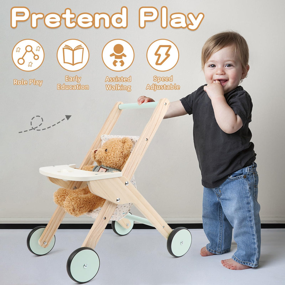 Canuan wooden walker shows toy storage for dolls and treasures