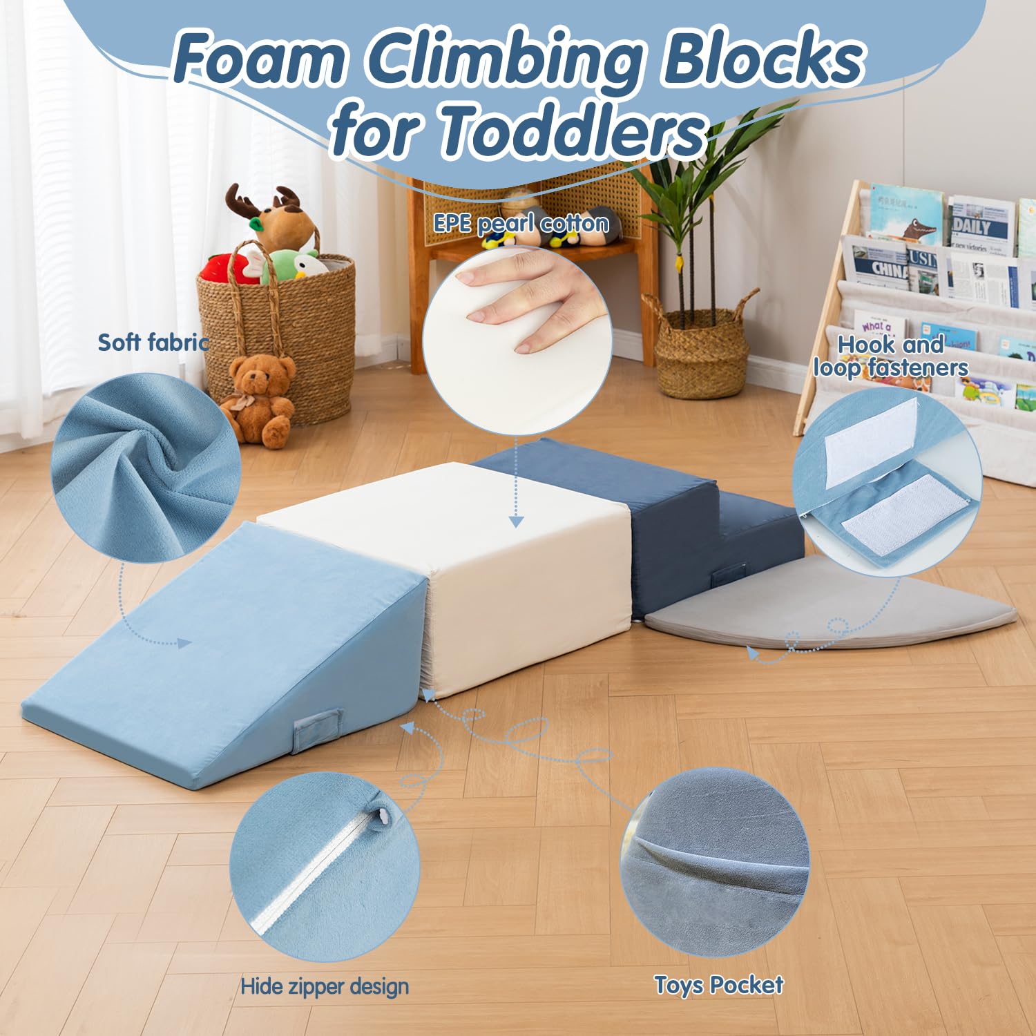 CAPAKIDS foam climbing blocks with soft density invite crawling and imaginative play.