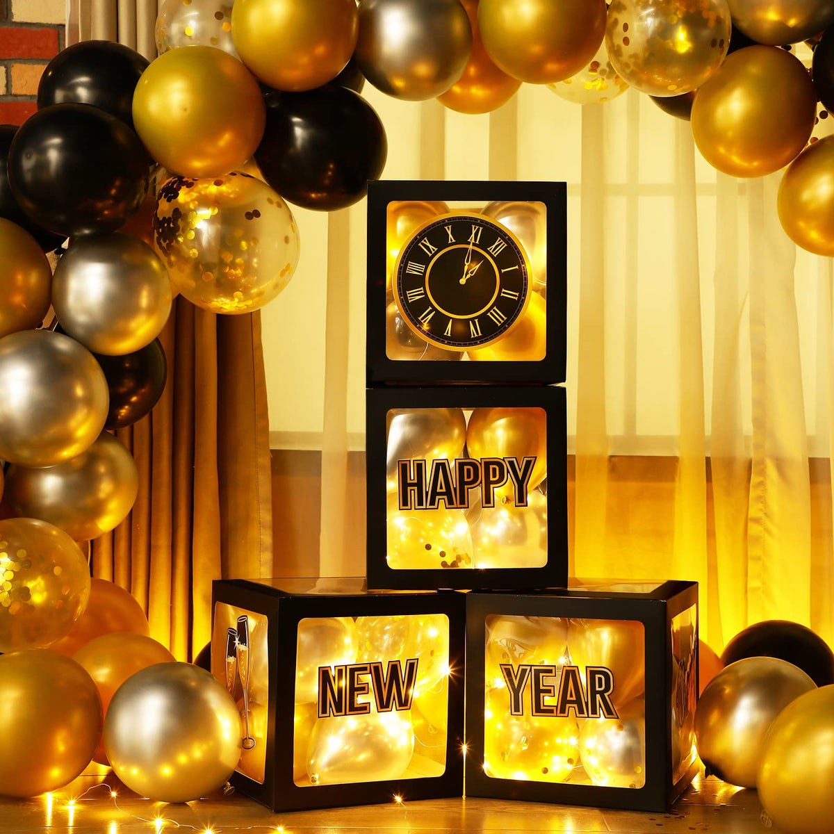 Capoda happy new year boxes assembly decor for a chic backdrop