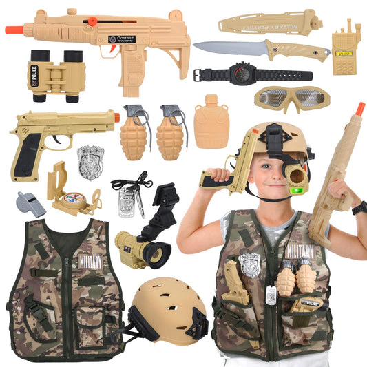 Captain Chaowing army costume vest shown on a child, adjustable for ages 3-8.