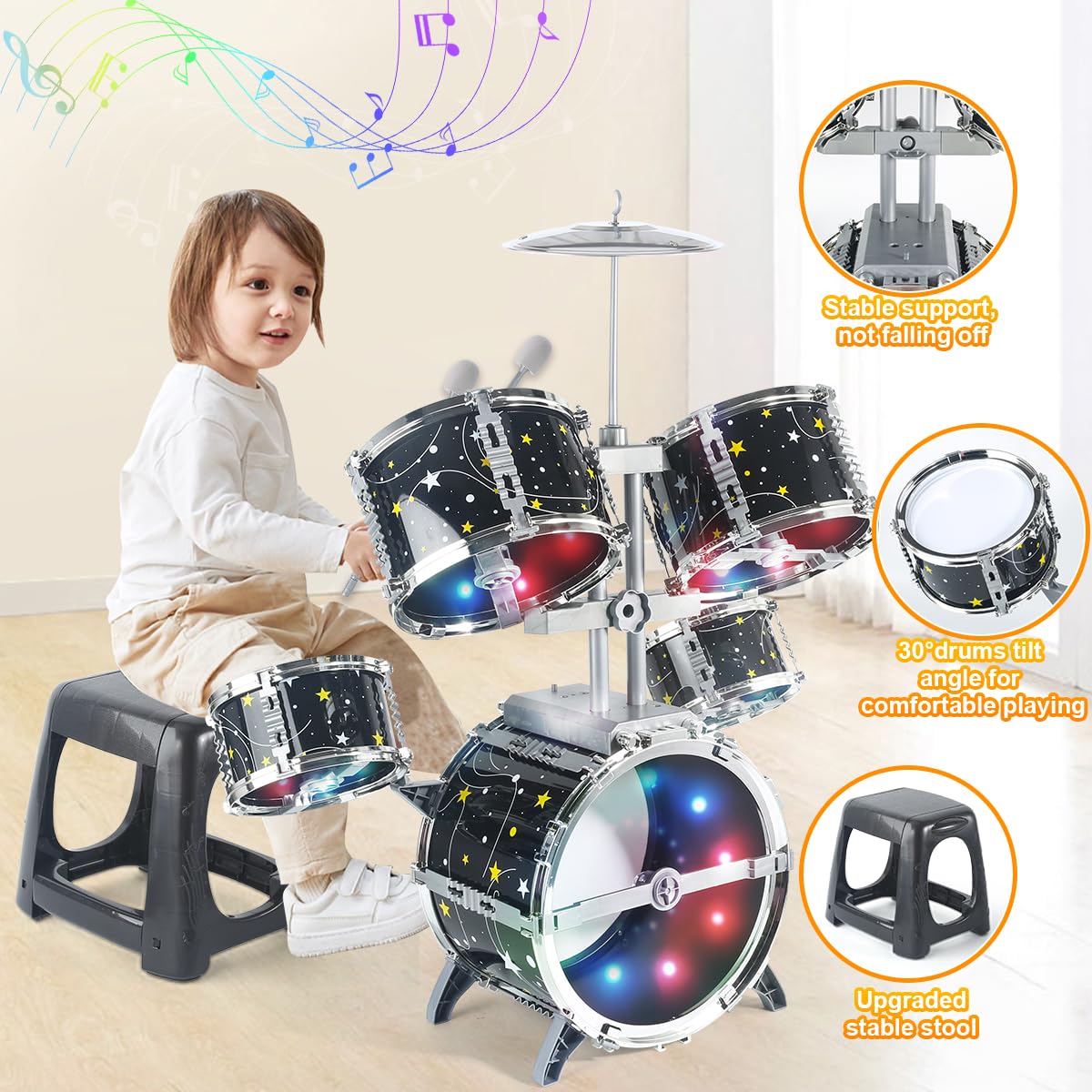 Captain Chaowing star-design drum set night-sky theme inspires imaginative musical play