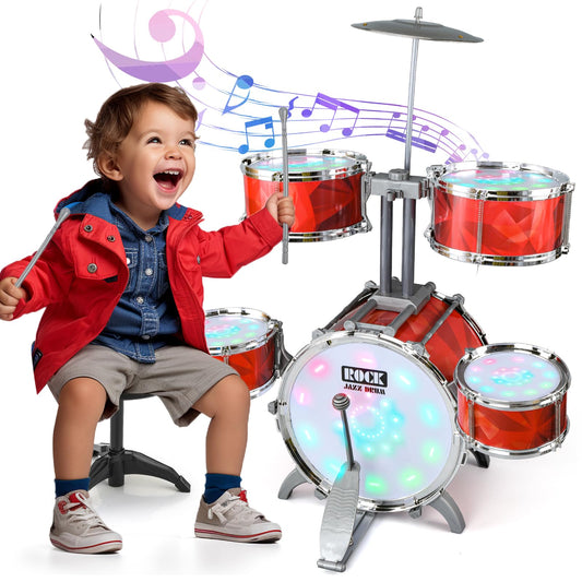 CAPTAIN CHAOWING Toddlers Drum Set with lights for sensory rhythm play.