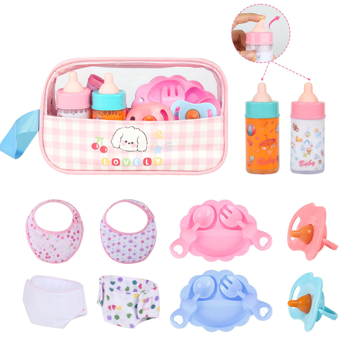 CARANOVO baby doll bottle milk disappearing for realistic feeding play with 10–16 inch dolls