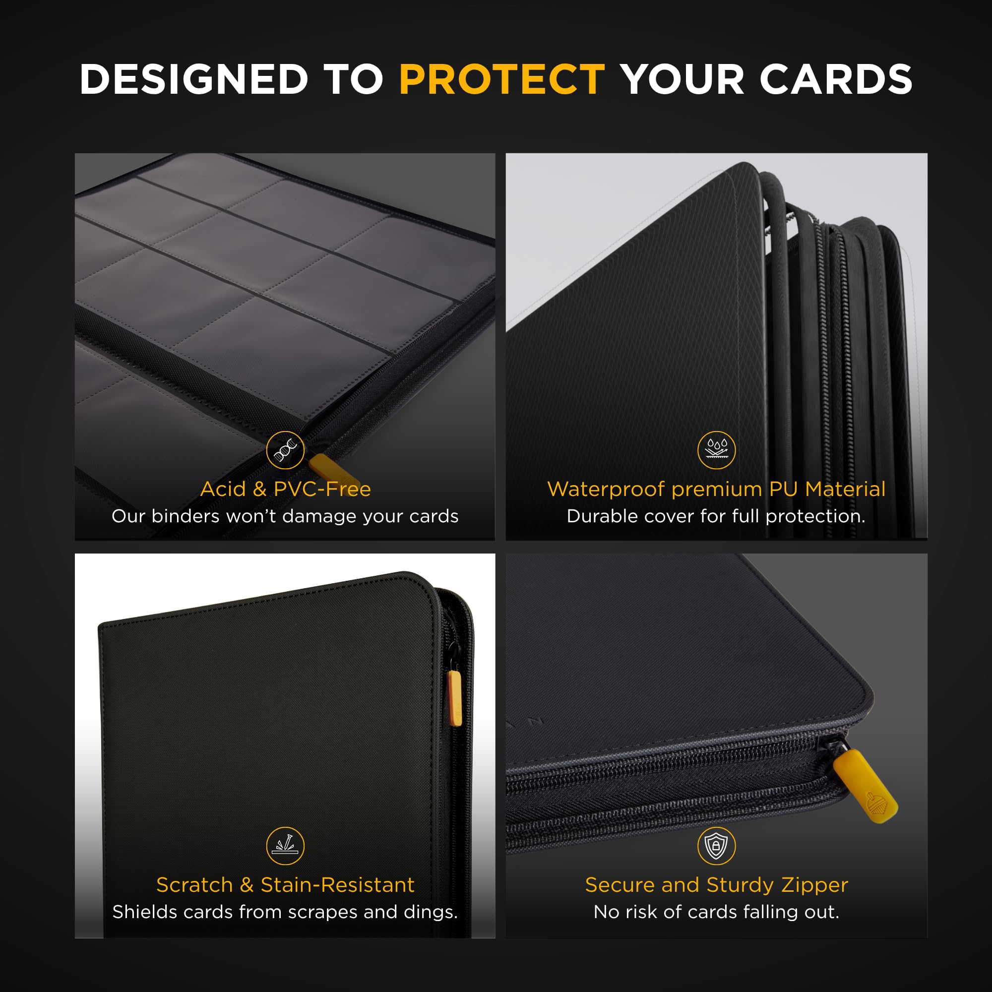 Card Guardian 9-pocket binder zipper closure keeps cards secure during travel
