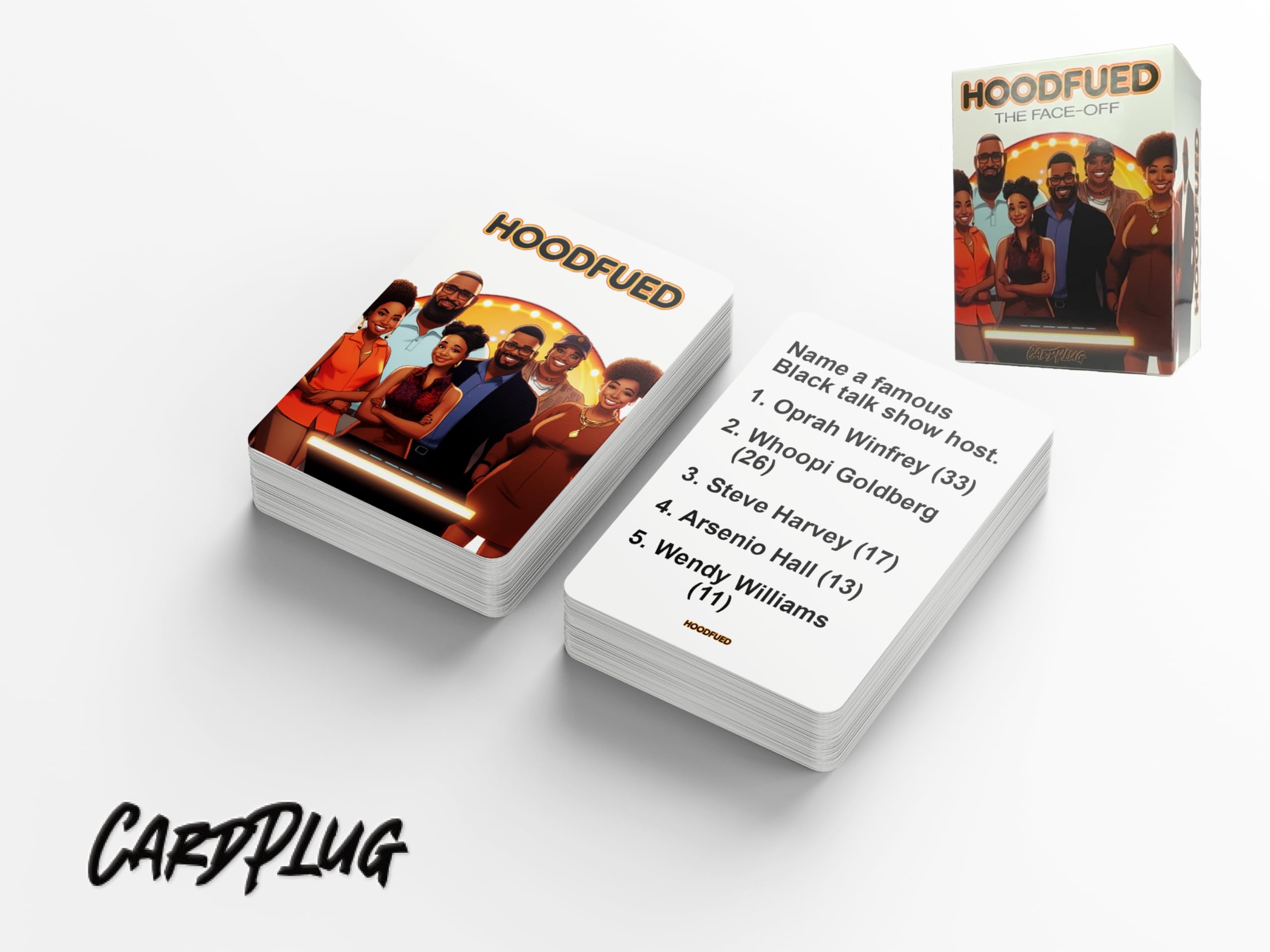 HoodFued family night setup on coffee table