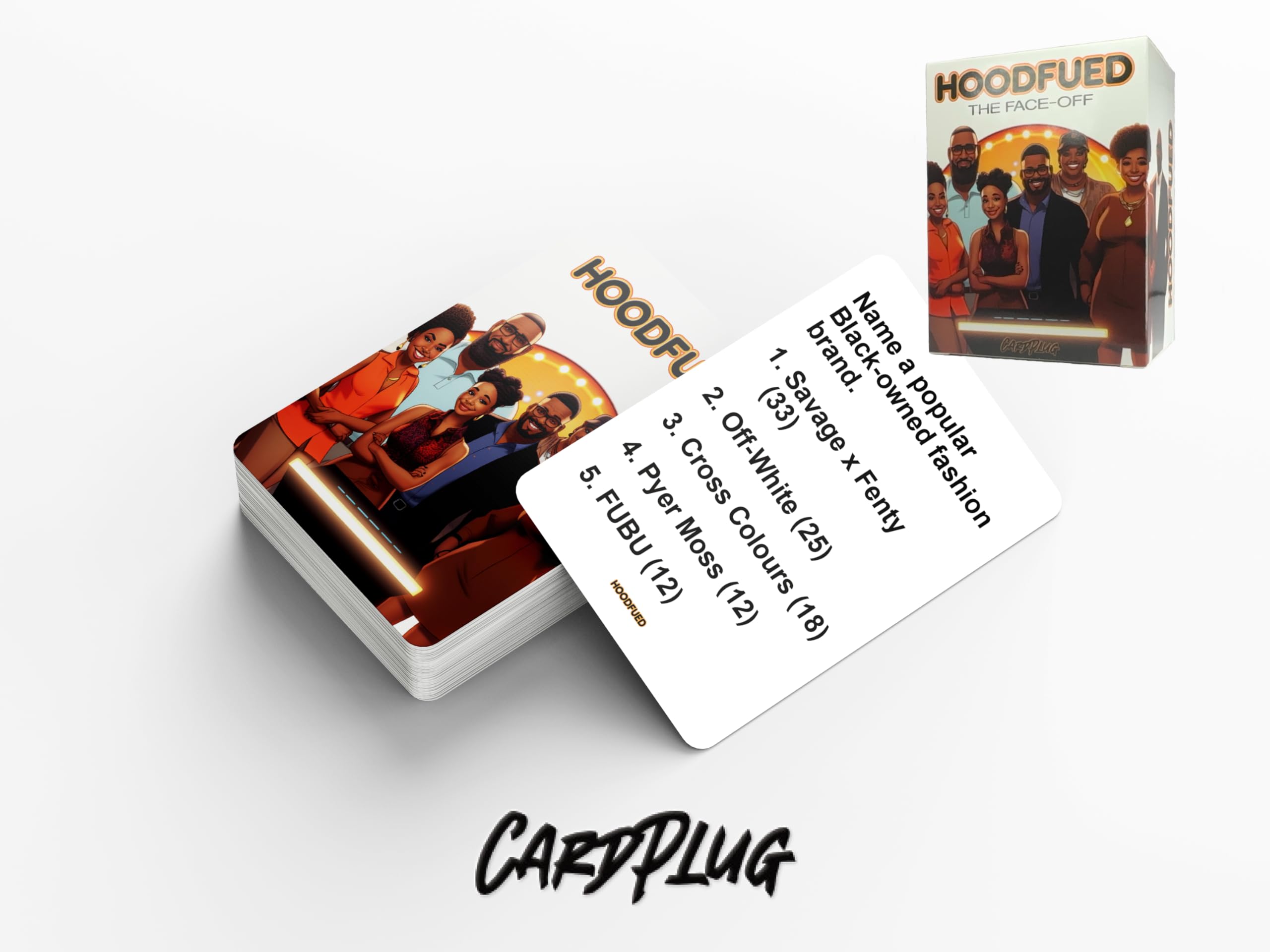 HoodFued playing cards in action during a friendly competition